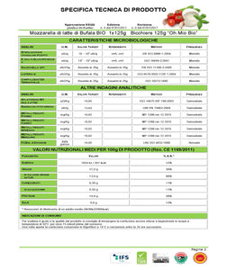 Mozzarella di Bufala Campana D.O.P. Oh Mio Bio biologica Bicchiere 125g - Prodotti per pizzerie e ristoranti