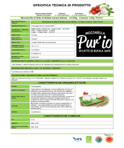 Mozzarella di Bufala senza lattosio ciuffo Pur'io 250g - Prodotti per pizzerie e ristoranti